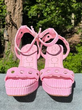Beach by Matisse sandals, pink raffia platform